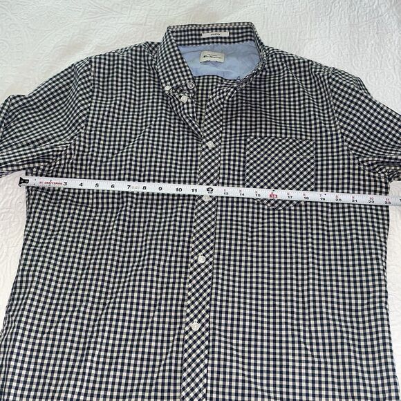 Ben Sherman Shirt Mens Large Blue Cream Check Casual Button Up Long Sleeve - Picture 9 of 9
